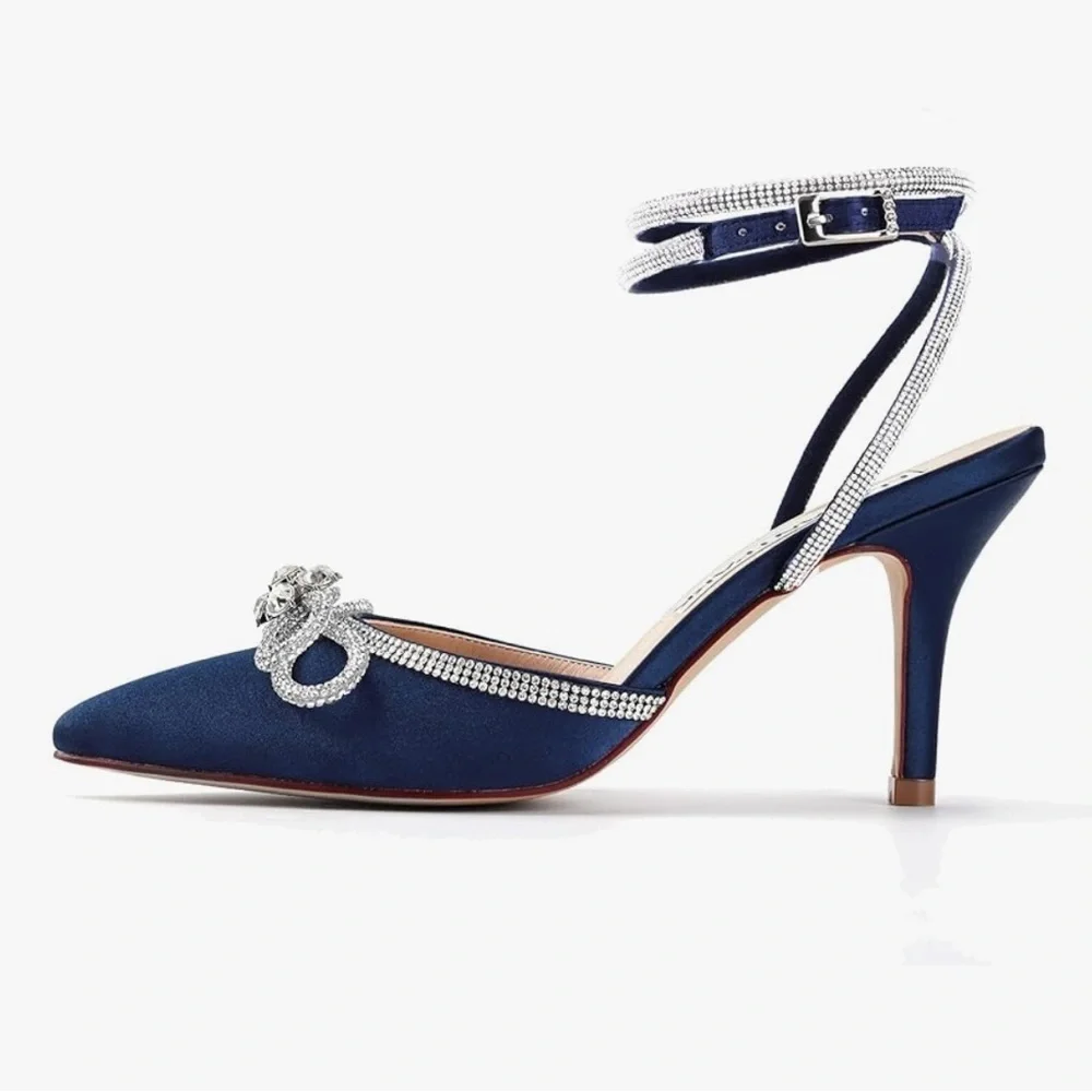 Blue and Silver Stiletto Heels with Rhinestone Embellishments